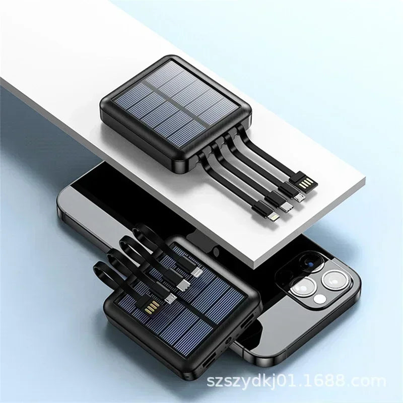 SolarMini 20000mAh Power Bank with Built-in Cables & LED Flashlight