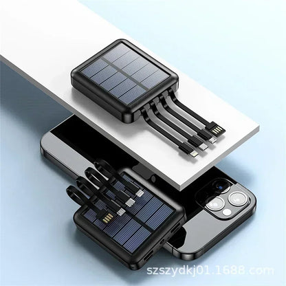 SolarMini 20000mAh Power Bank with Built-in Cables & LED Flashlight