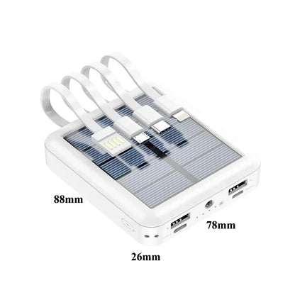 SolarMini 20000mAh Power Bank with Built-in Cables & LED Flashlight